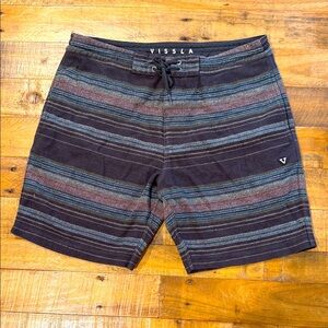 VISSLA Men's Striped Board Shorts - Blue and Brown